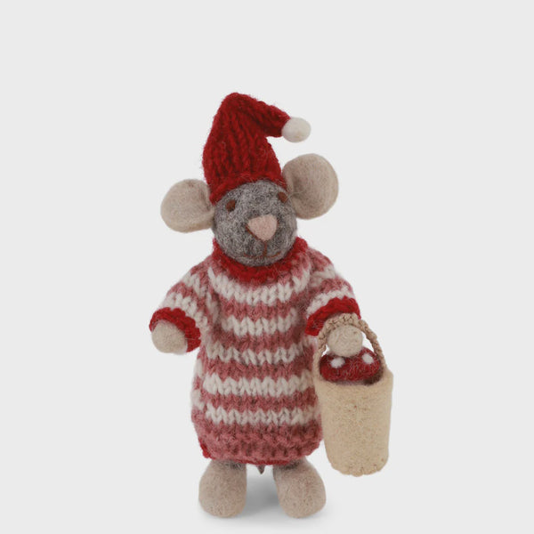 Mouse Grey Smalll Girl with Mushroom Bucket