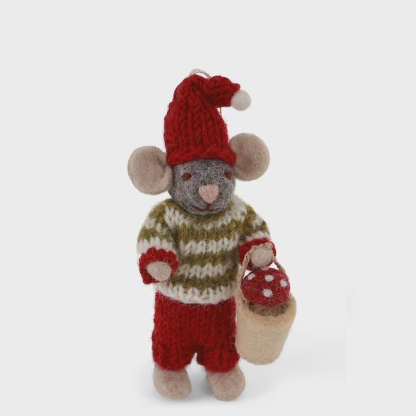 Mouse boy Small Grey with Mushroom Bucket