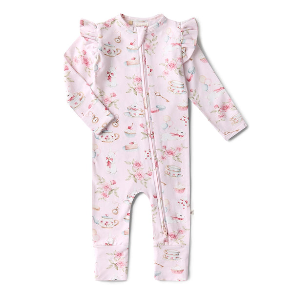 Alice’s Tea Party Organic Baby Snugglesuit Convertible Romper