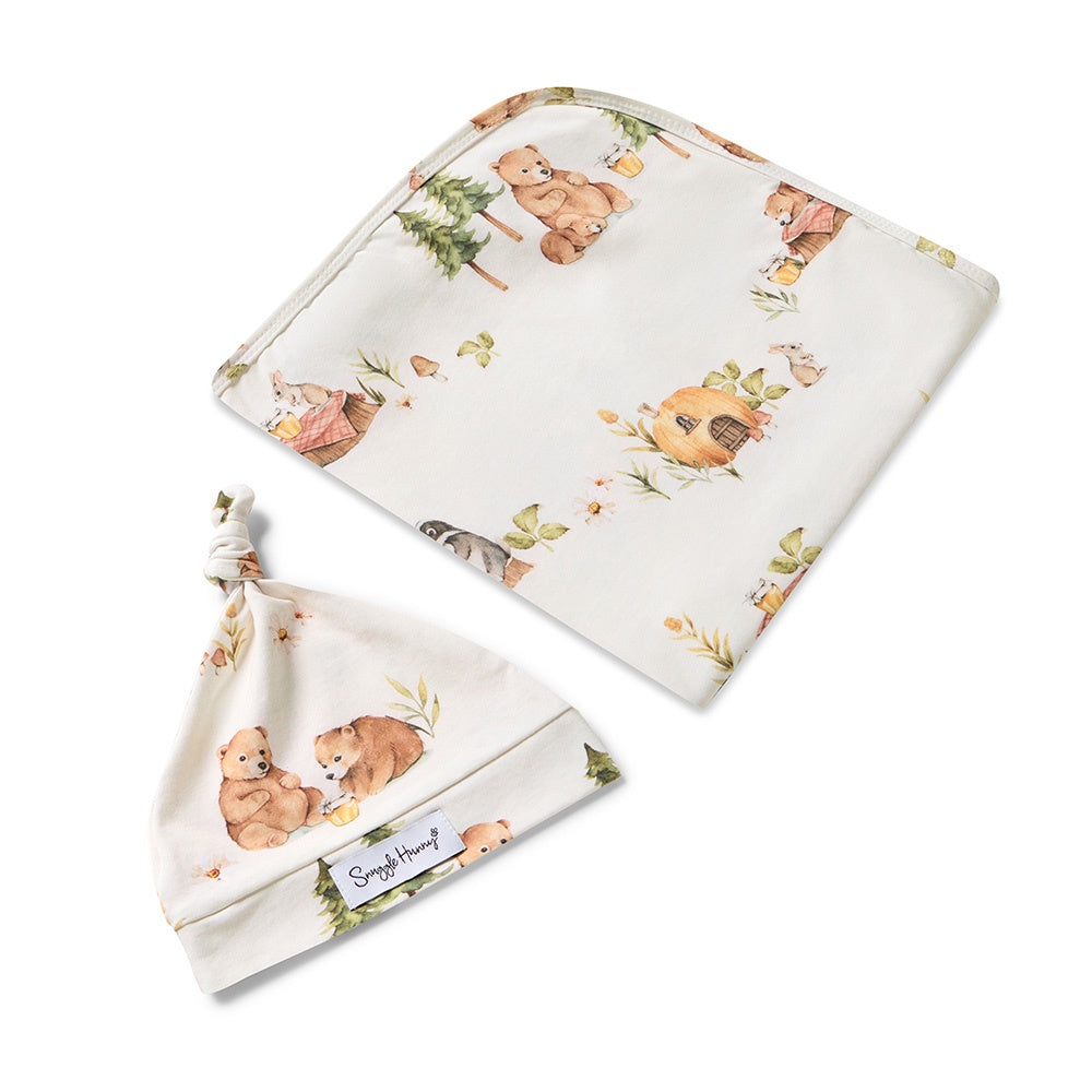 Bears Organic Jersey Wrap & Beanie set