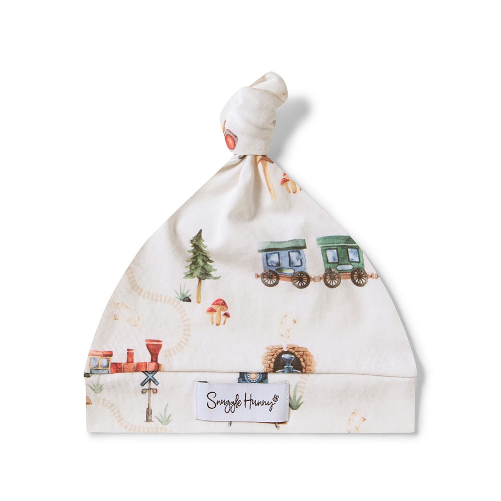 Trains Organic Knot Beanie