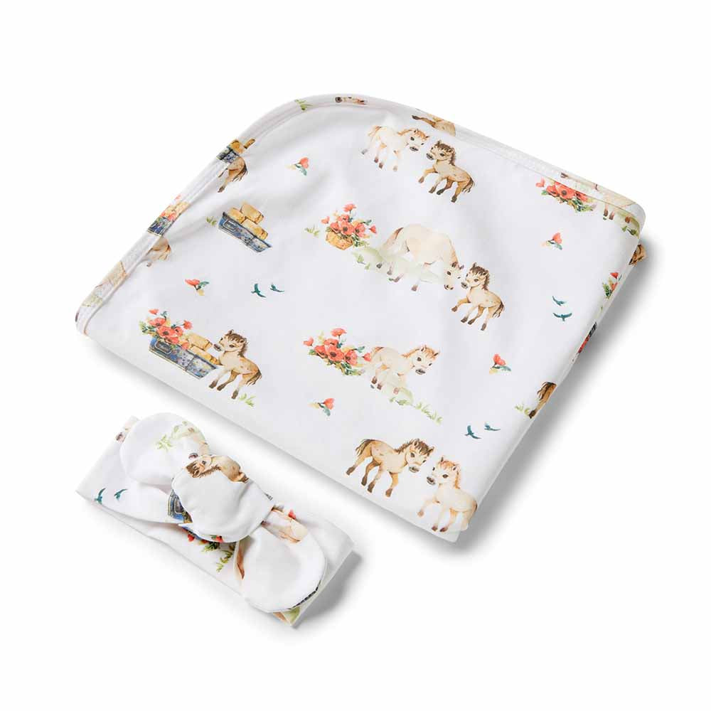 Pony Pals Organic Jersey Wrap& Topnot set