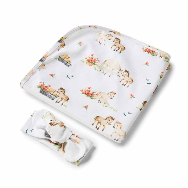 Pony Pals Organic Jersey Wrap& Topnot set