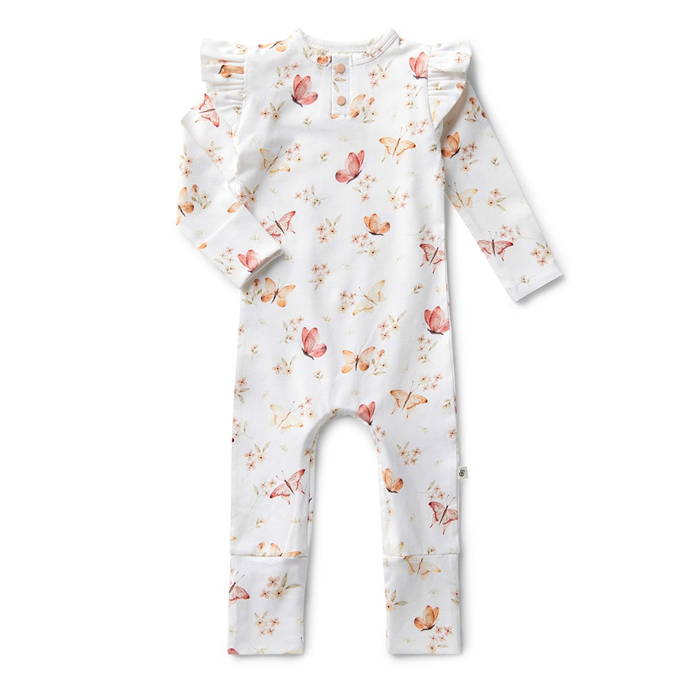 Butterfly Organic Snuggle Sleepsuit Zip Footie with frill