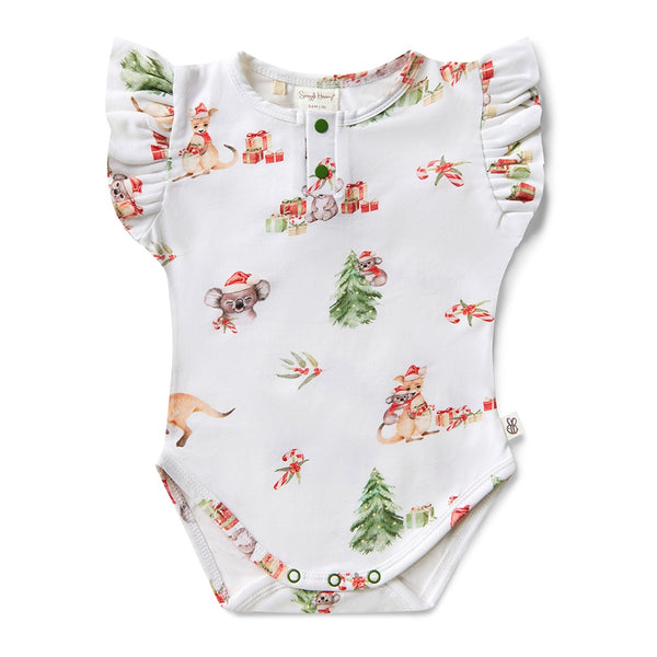 Kangas & Koalas  short sleeved organic bodysuit with frill