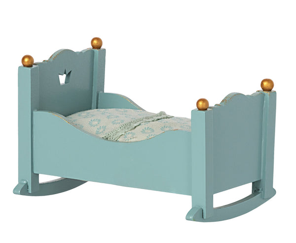 Maileg cradle baby mouse blue