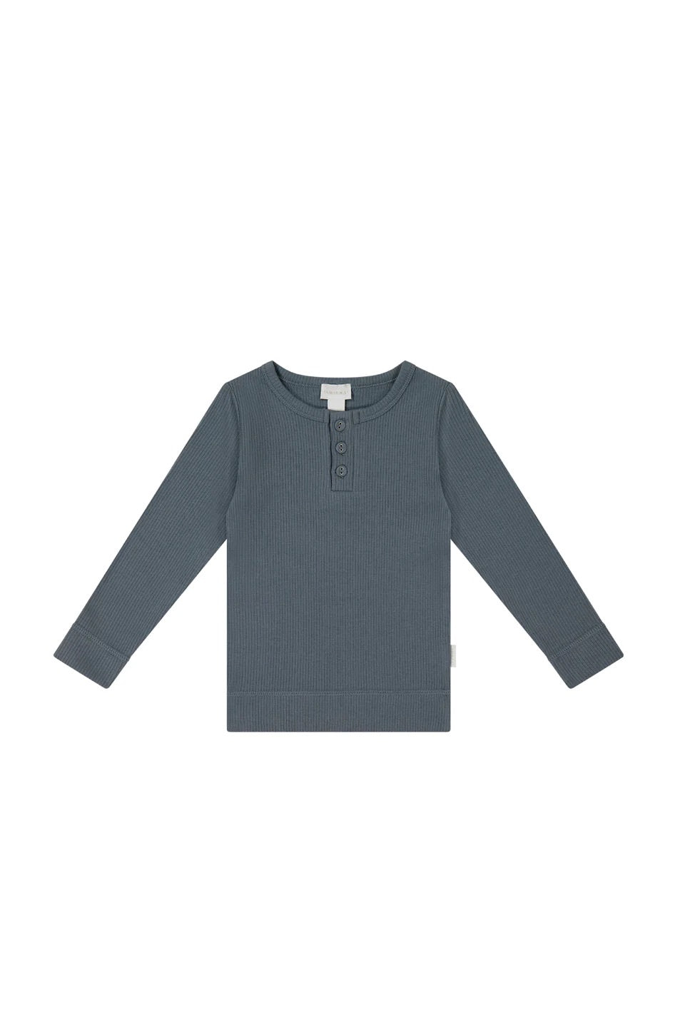 Organic Cotton Fine Rob Long Sleeve Henley-Stormy
