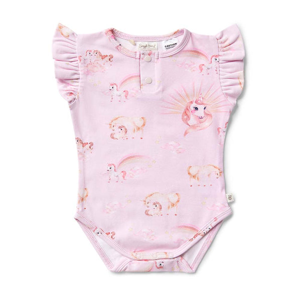 Unicorn short sleeve Organic Bodysuit with Frill