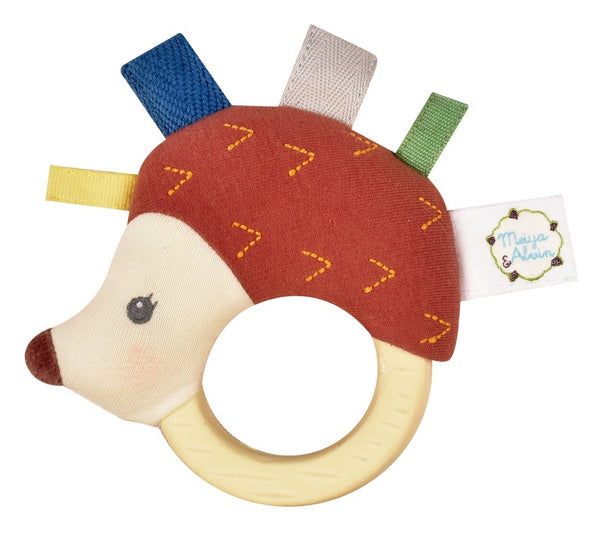 Ethan the hedgehog fabric rattle with rubber teether