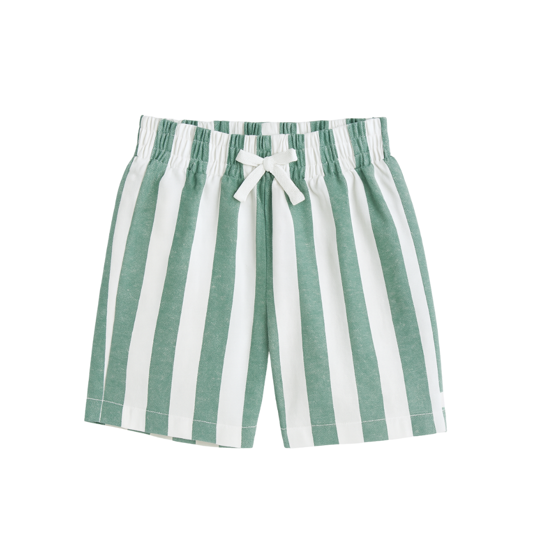 Classic Green Stripe Linen Shorts