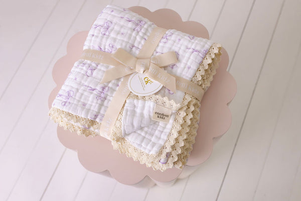 Confetti Kidz Muslin Blanket- Lilac Bows