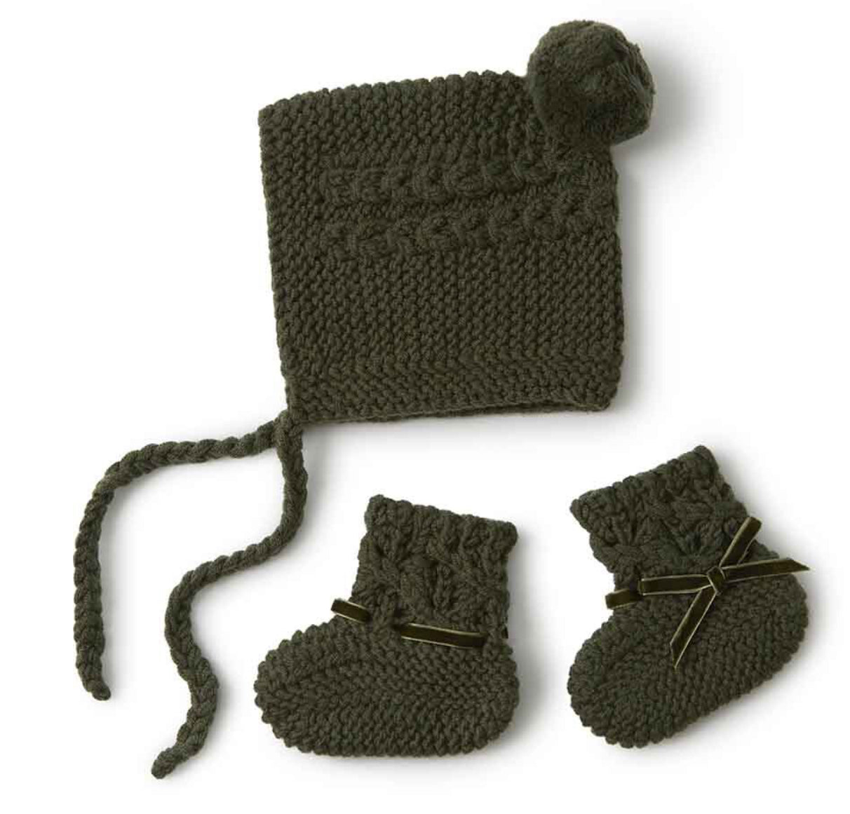 Olive Merino Wool Bonnet & Booties