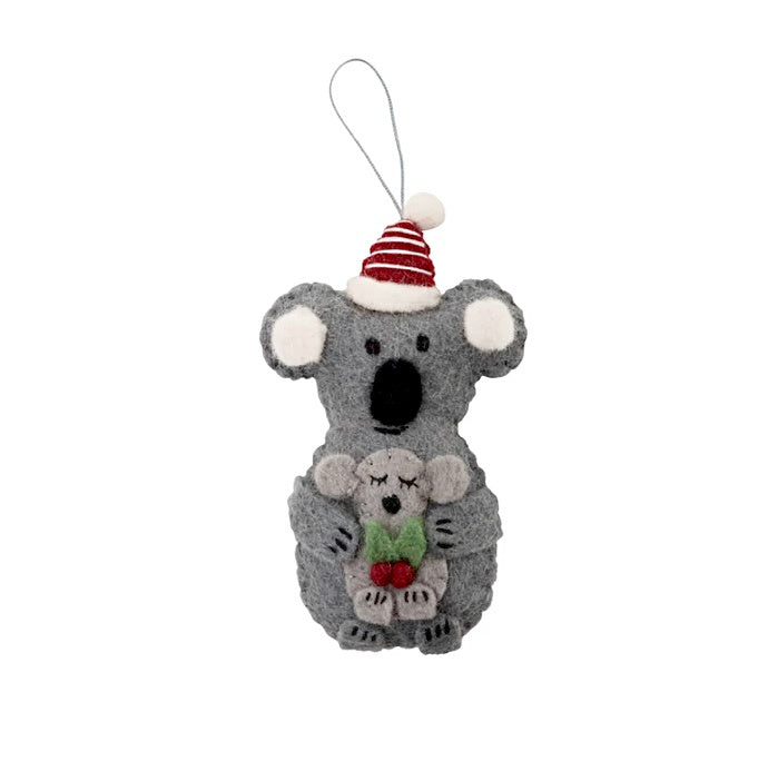 Koala with baby fair trade felt Xmas hanging decoration