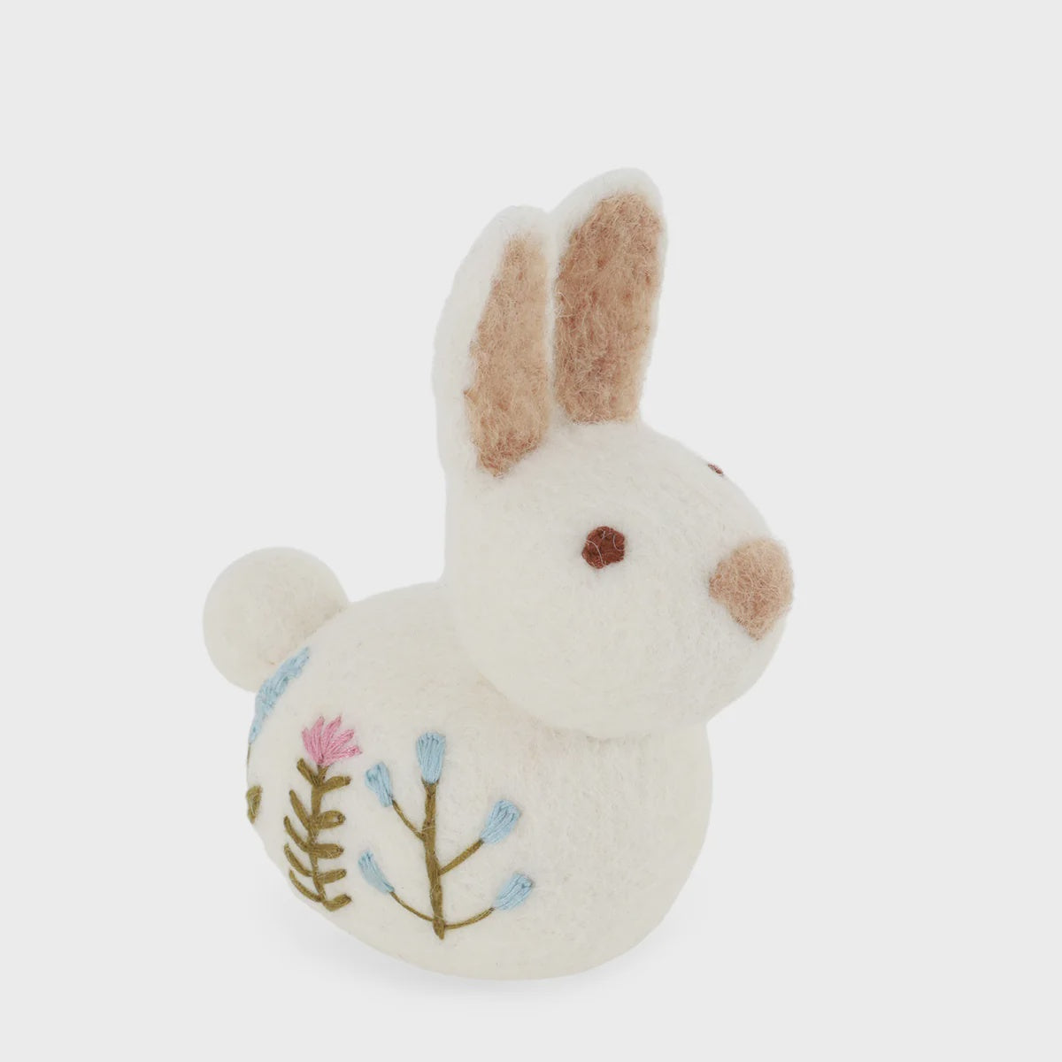 Gry & Sif Sitting Bunny Flower Embroidery white