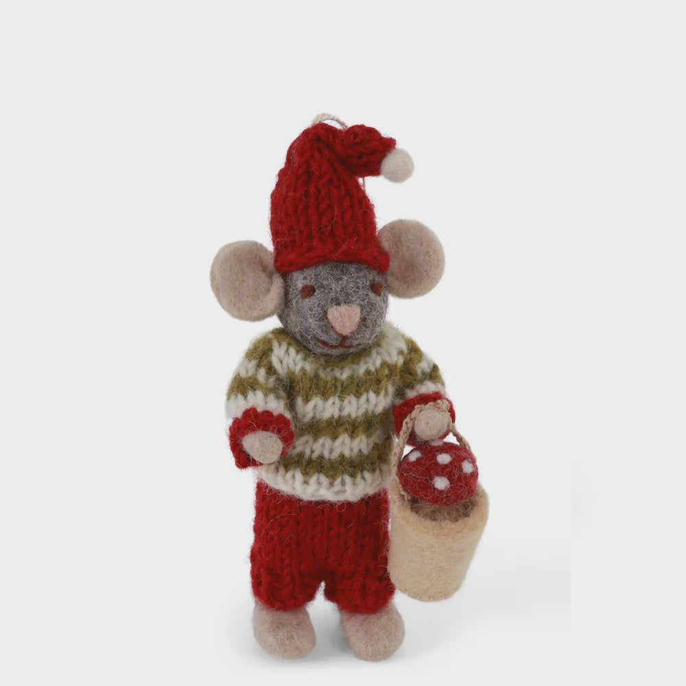 Mouse boy Small Grey with Mushroom Bucket