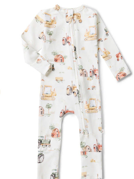 Diggers & Tractors Organic Snugglesuit Convertible Romper