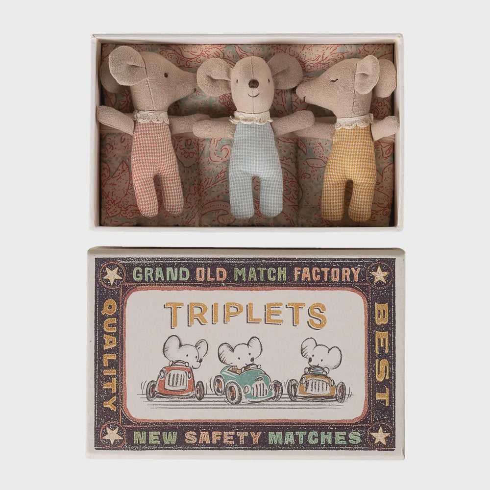 Maileg Triplets Baby Mice in matchbox Checker