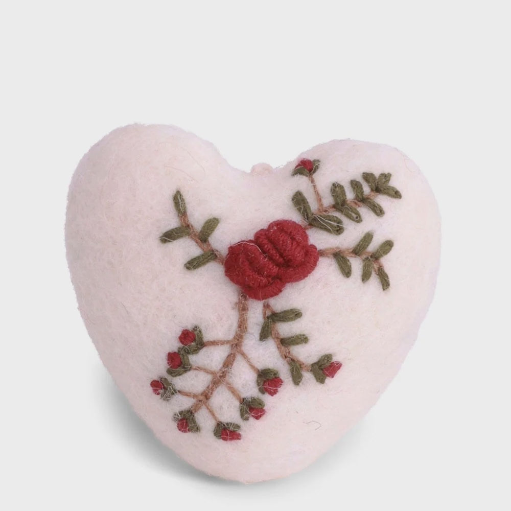 Heart with branch white felt decoration
