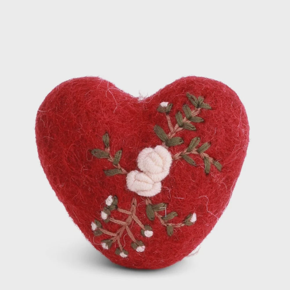 Heart with branch red felt decoration