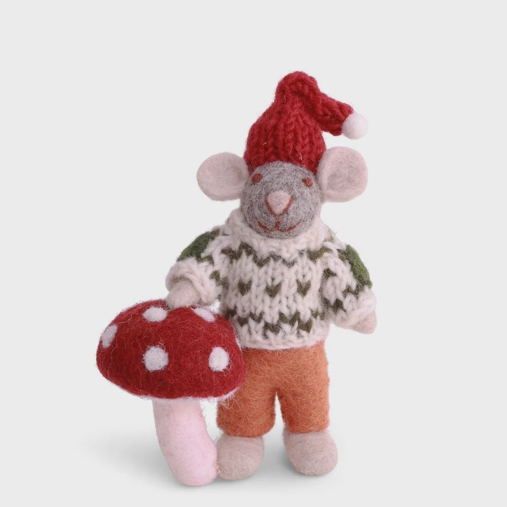 Mouse Boy Small Grey With Mushroom