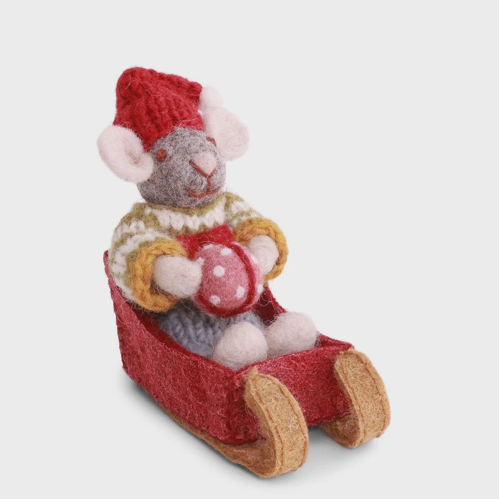 Mouse Boy Small Grey with Sled