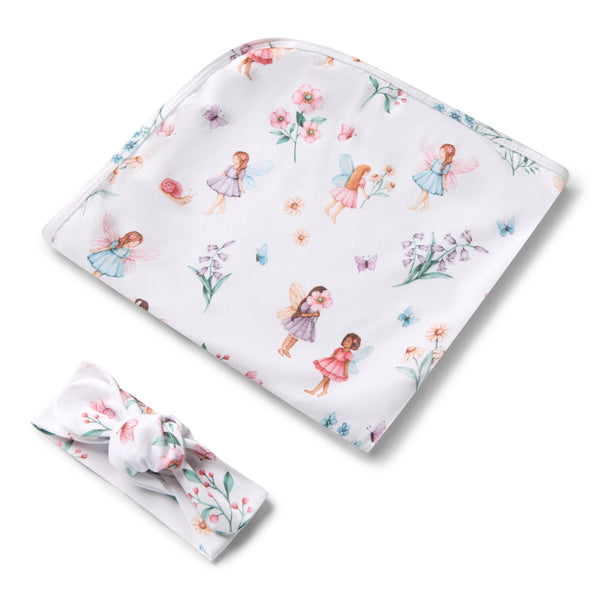 Fairy Garden Organic Jersey Wrap and Topknot set