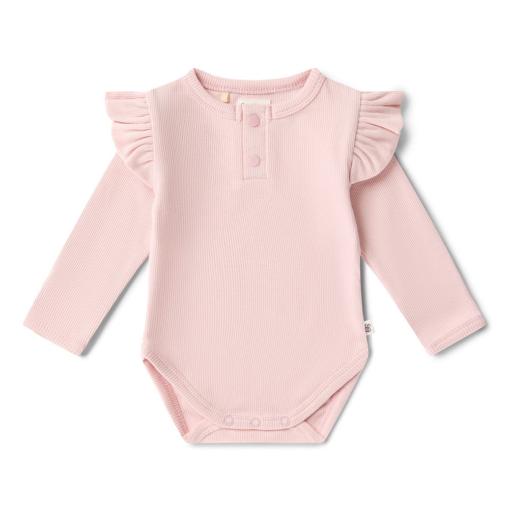 Baby Pink Organic Long Sleeved Bodysuit with  Frill