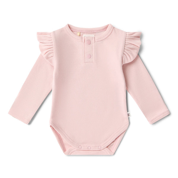 Baby Pink Organic Long Sleeved Bodysuit with  Frill