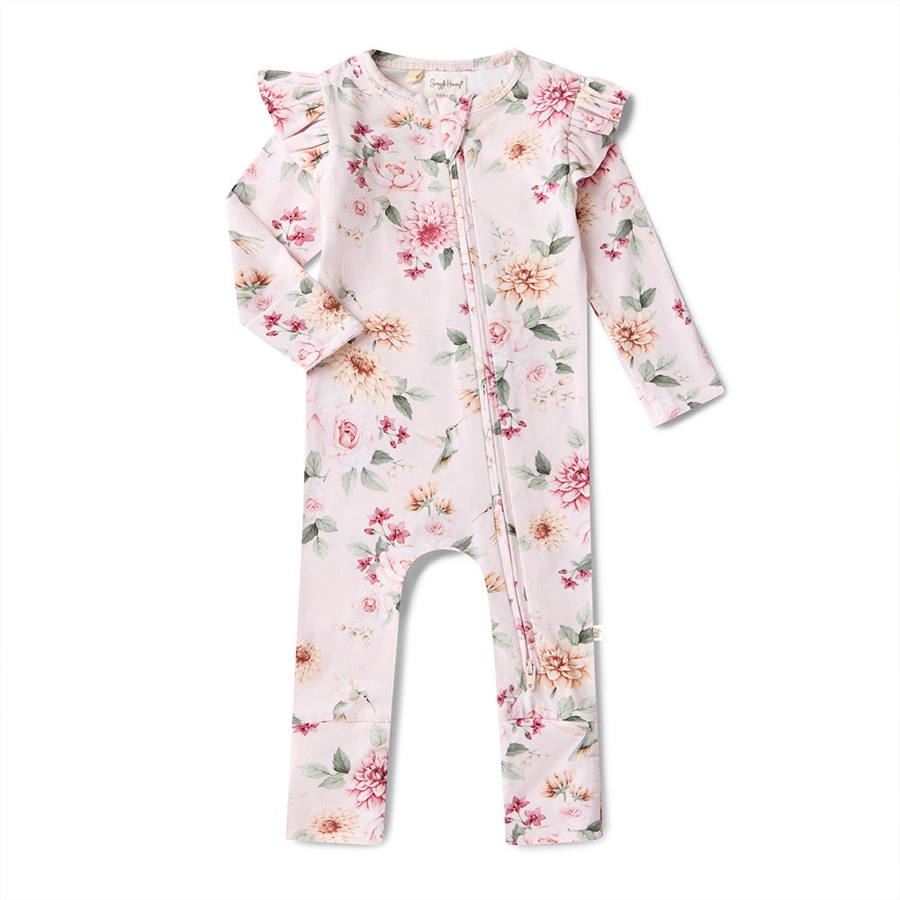 Birds & Blooms Organic Snugglesuit Convertible Romper With Frill