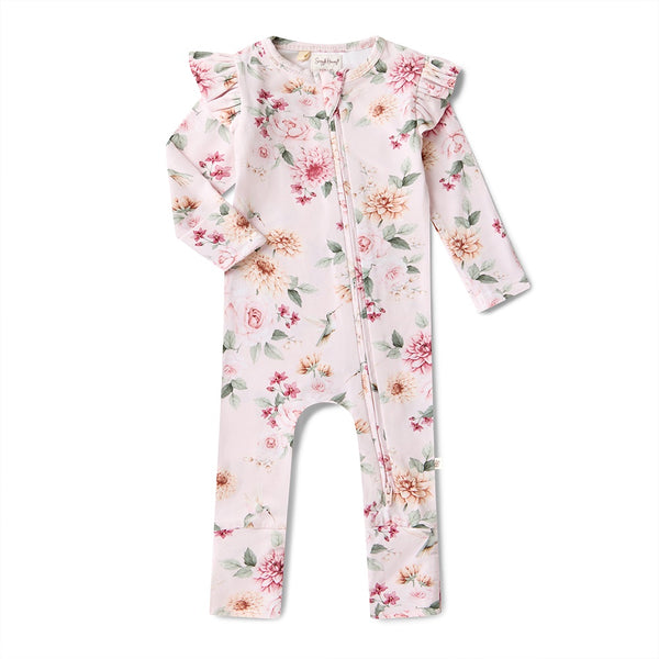 Birds & Blooms Organic Snugglesuit Convertible Romper With Frill