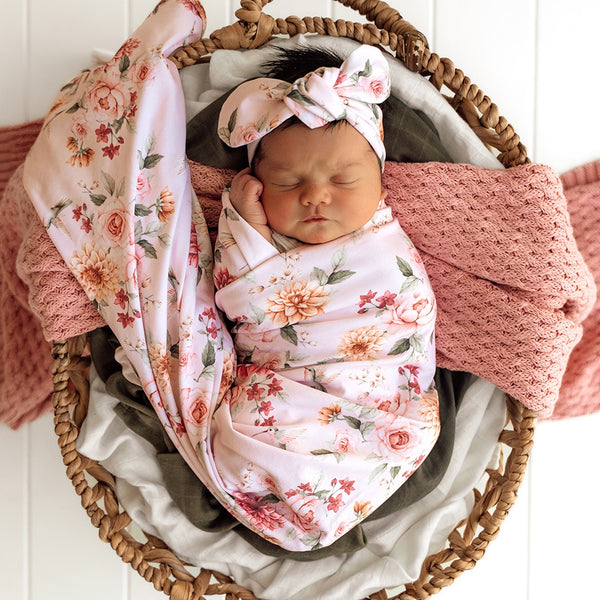 birds birds & Blooms Organic Jersey Wrap and Topknot set