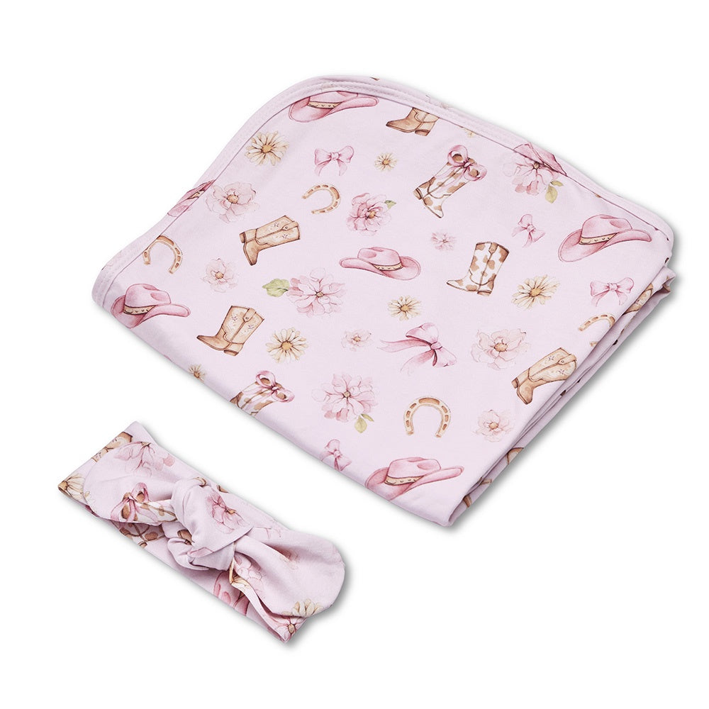 Boots & Bows OrganicJersey Wrap & Topknot Set