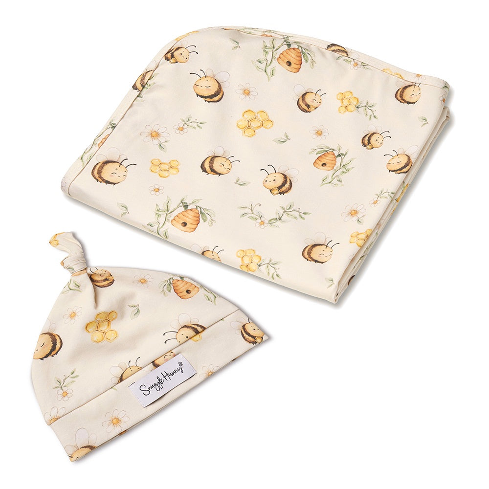 Bumblebees Organic Jersey wrap & Beanie set