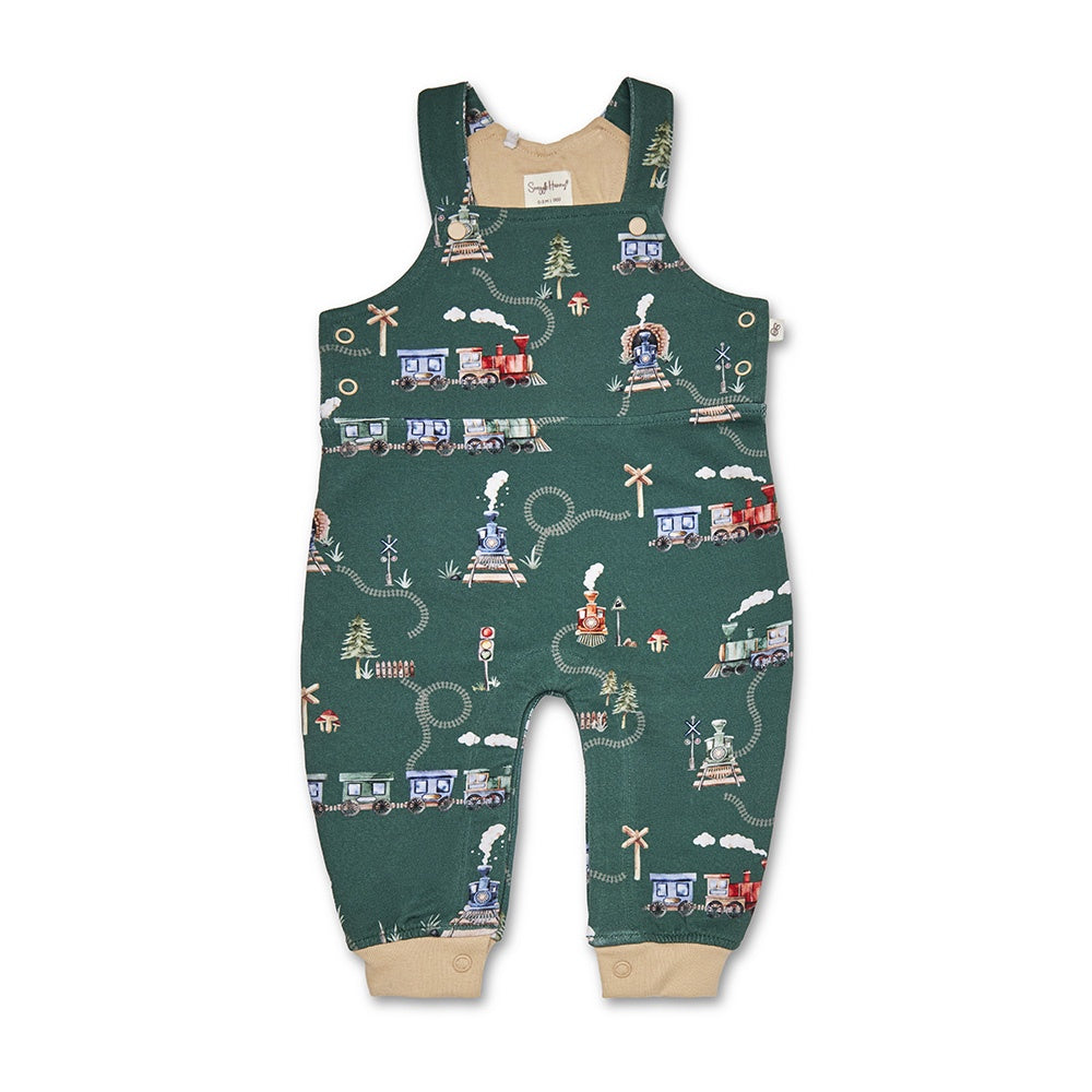 Trains Organic Snuggle Overalls
