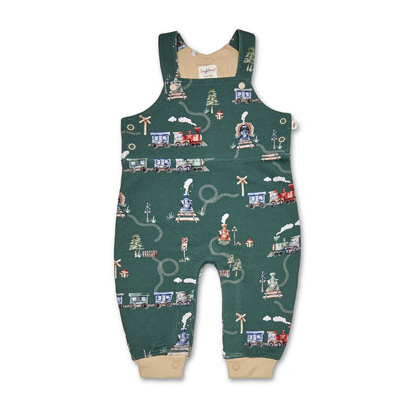Trains Organic Snuggle Overalls