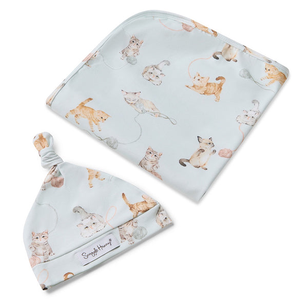 Kittens Organic Jersey Wrap & Beanie set