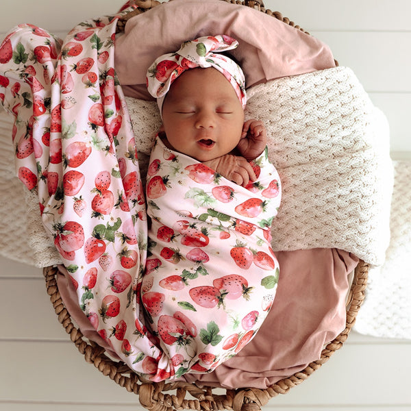 Strawberry Organic Jersey Wrap & Topknot Set
