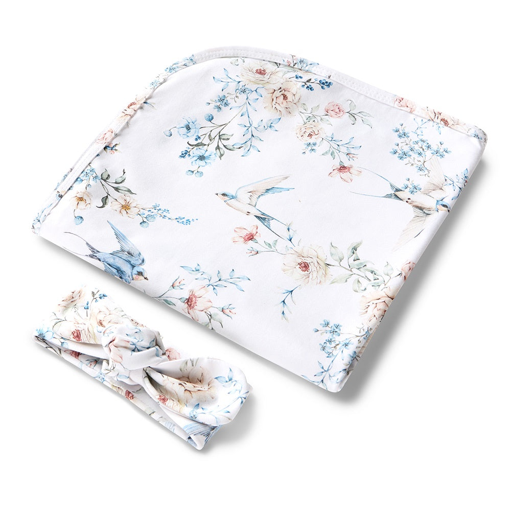 Sweet Swallows Organic Jersey Wrap & Topknot Set