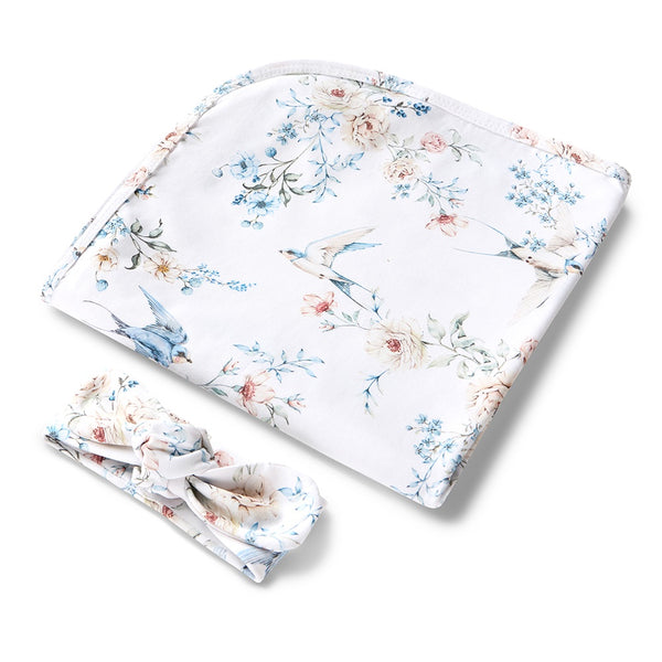 Sweet Swallows Organic Jersey Wrap & Topknot Set
