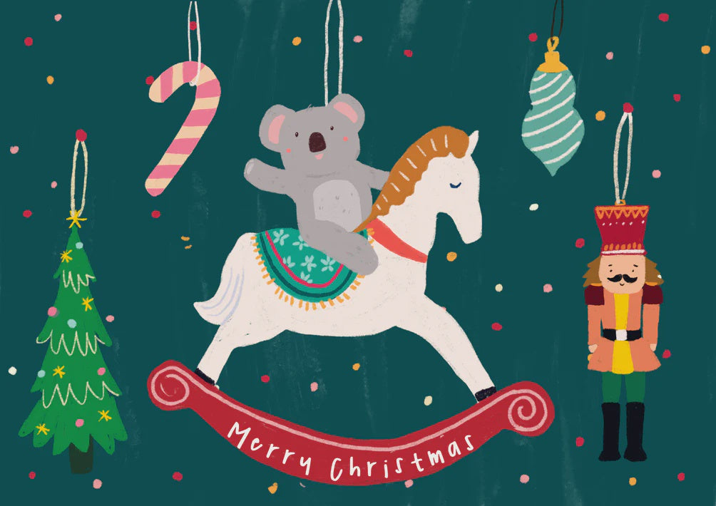 Suki McMaster Christmas card rocking horse