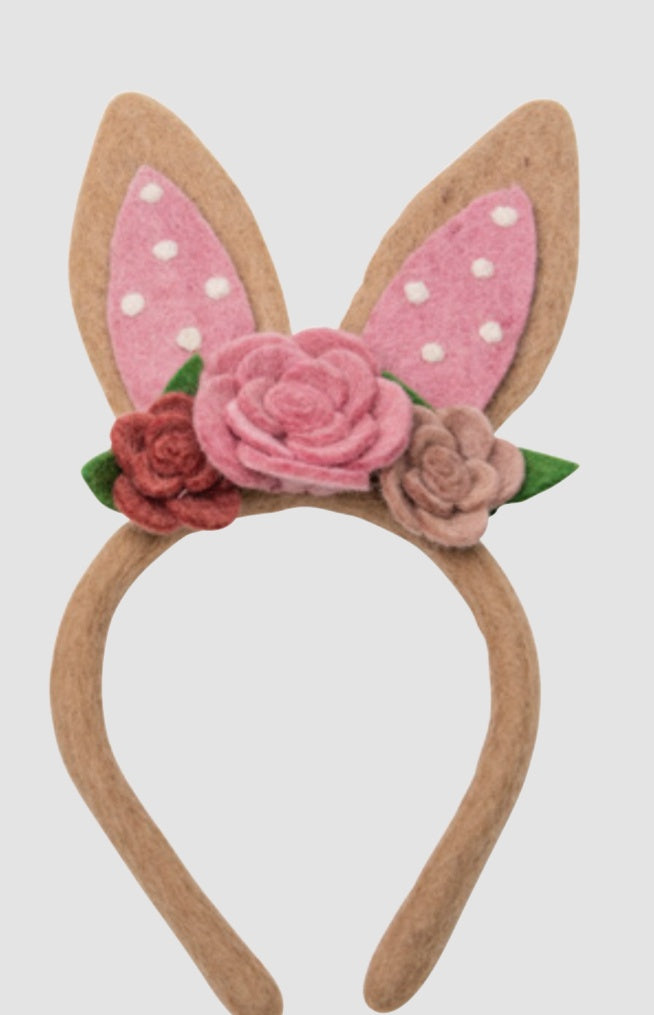 Pashom Felt Bunny ears with flowers headband