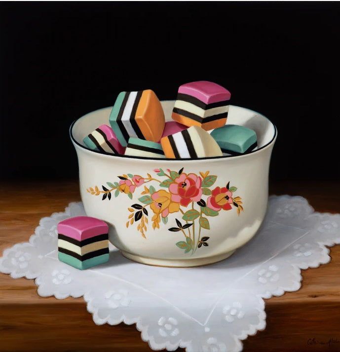 Still life with Licorice Allsorts card- Catherine Abel