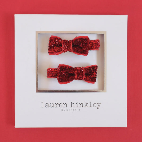 Lauren Hinkley Crimson Glitter Hair Bow Clips
